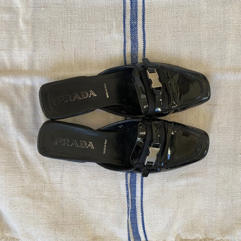 Vintage Prada Patent Leather Mules Nero
